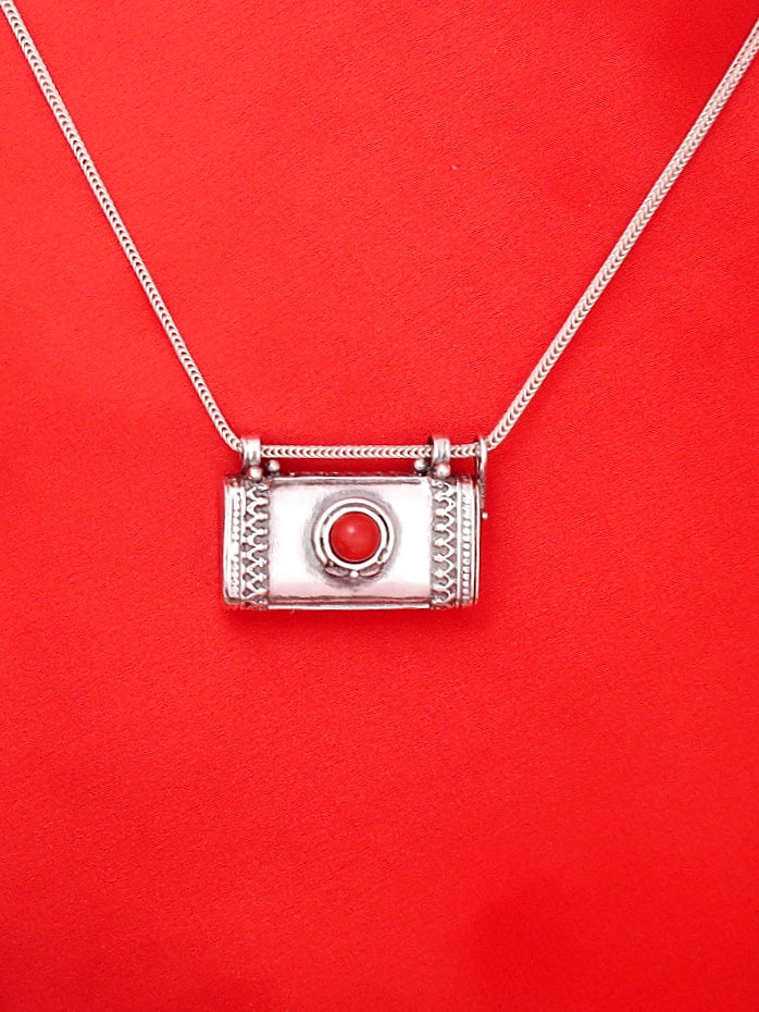 C12- Square Box Amulet with Opening Cap with Garnet/Onyx/Turquoise - Zehava Jewelry
