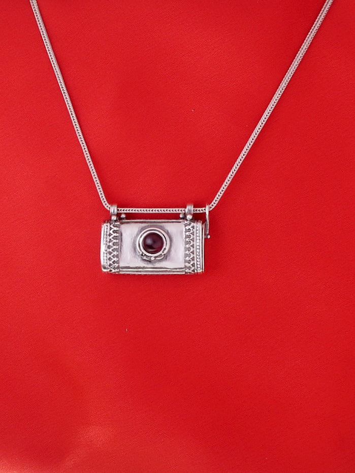 C12- Square Box Amulet with Opening Cap with Garnet/Onyx/Turquoise - Zehava Jewelry
