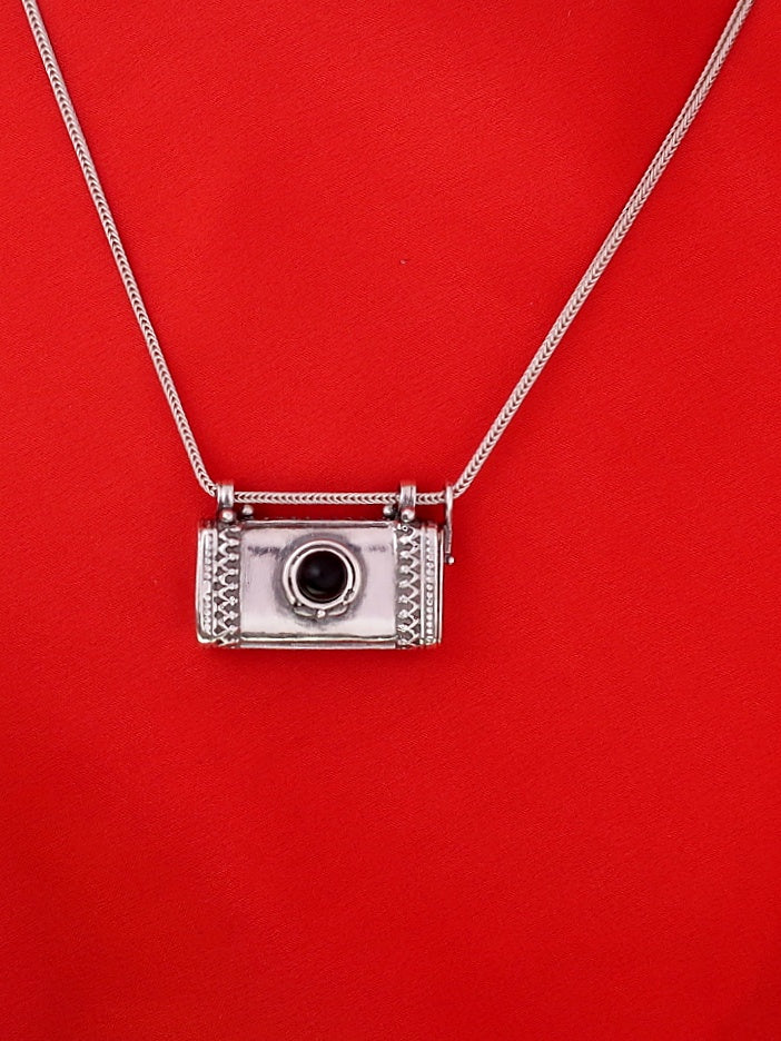 C12- Square Box Amulet with Opening Cap with Garnet/Onyx/Turquoise - Zehava Jewelry