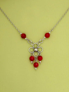 B124- Flower Necklace with Carnelian Beads