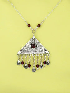 B126-  Triangle Necklace with Garnet