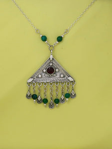 B126-  Triangle Necklace with Garnet