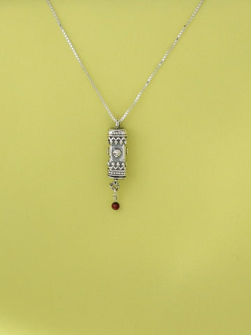 A8- Medium Mezuzah with Garnet bead