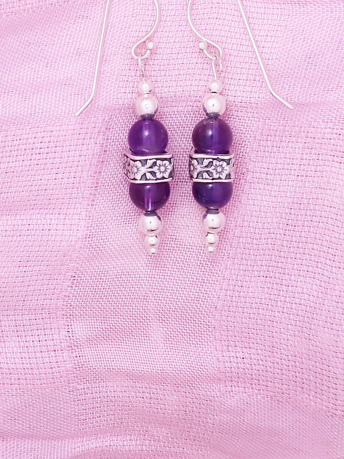 E84 - Silver Earrings with Amethyst Beads