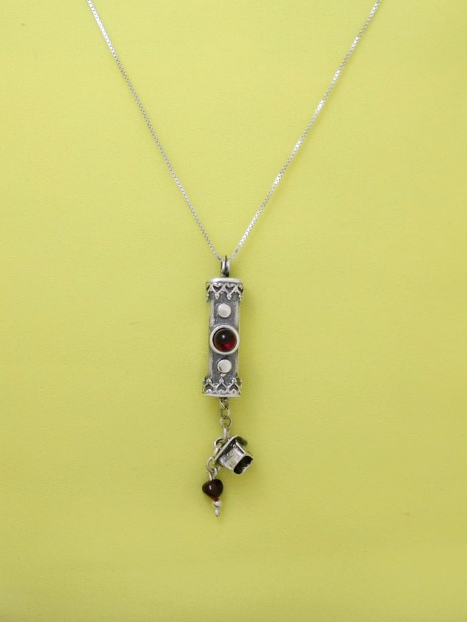 A10- Medium Mezuzah with Garnet Stone