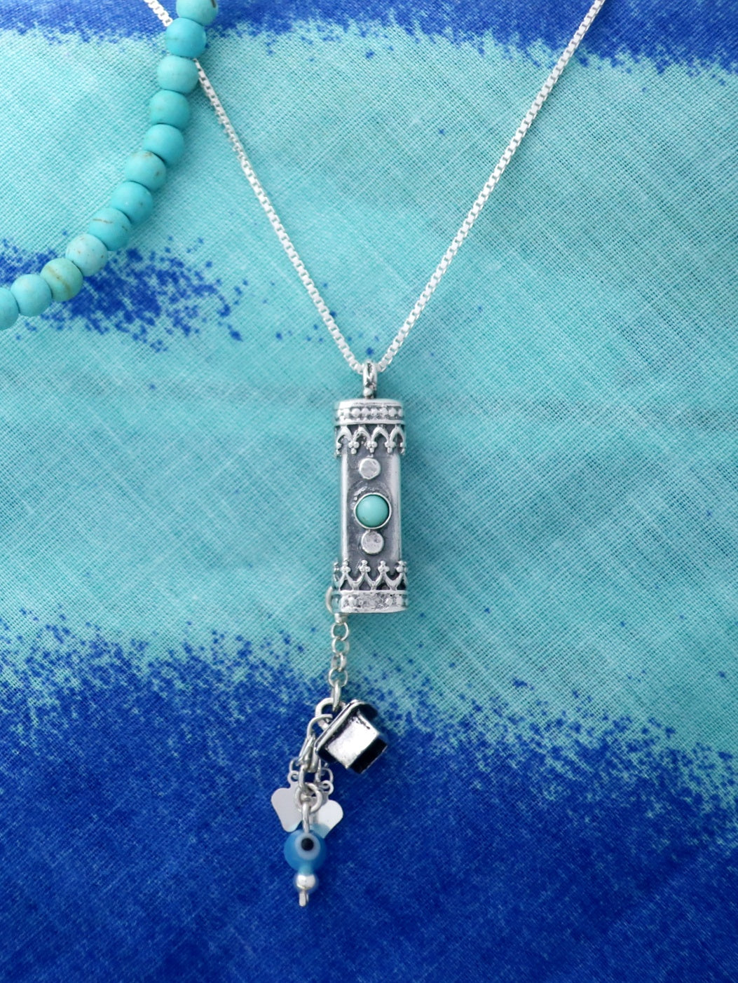A12- Medium Mezuzah with Turquoise Stone & Hearts