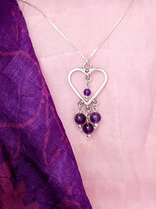 B144- Heart Pendant with Amethyst Beads