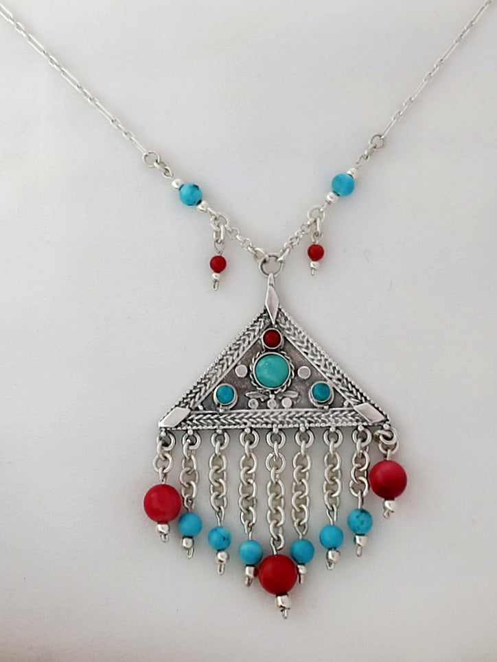 B147-  Triangle Necklace with Turquoise Stone