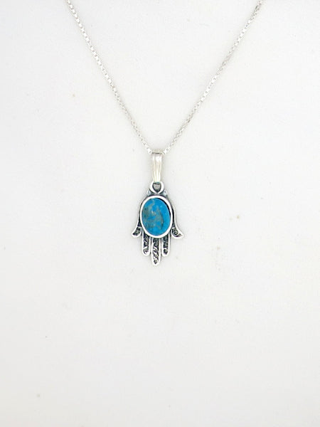 B15- Small Hamsa Pendant with  Multiple Stones - Zehava Jewelry