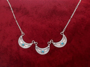 B33- Moon Necklace with Turquoise Stones - Zehava Jewelry