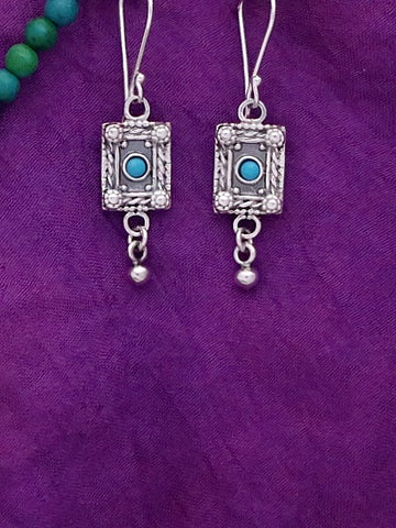 E39- Silver Earrings with Turquoise Stone - Zehava Jewelry