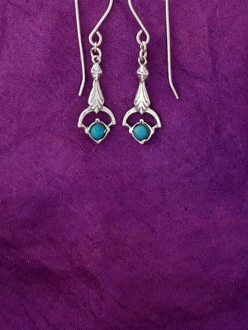 E24-  Silver Earrings with Garnet/ Turquoise Stone - Zehava Jewelry