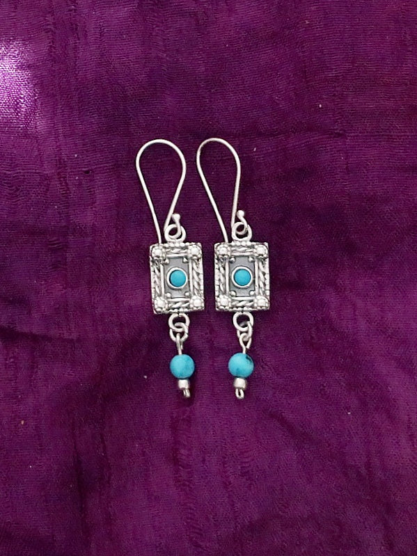 E39- Silver Earrings with Turquoise Stone