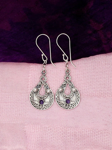 E4- Silver Earrings with Amethyst Stone - Zehava Jewelry