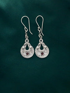 E42- Silver Earrings with Turquoise/Garnet Stone - Zehava Jewelry