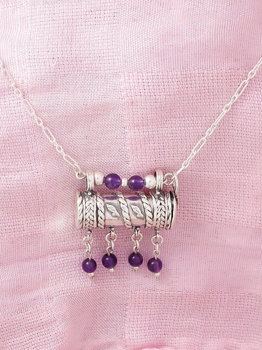 D6- Round Box Pendant with Opening Cap and Turquoise/ Amethyst Beads