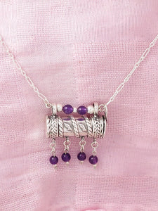 D6- Round Box Pendant with Opening Cap and Amethyst Beads
