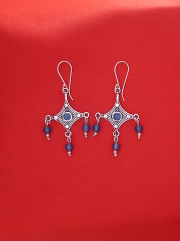 E93- Silver Earrings with Blue Agate