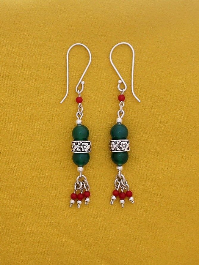 E96- Silver Earrings with Agate Beads