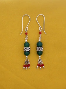 E96- Silver Earrings with Agate Beads