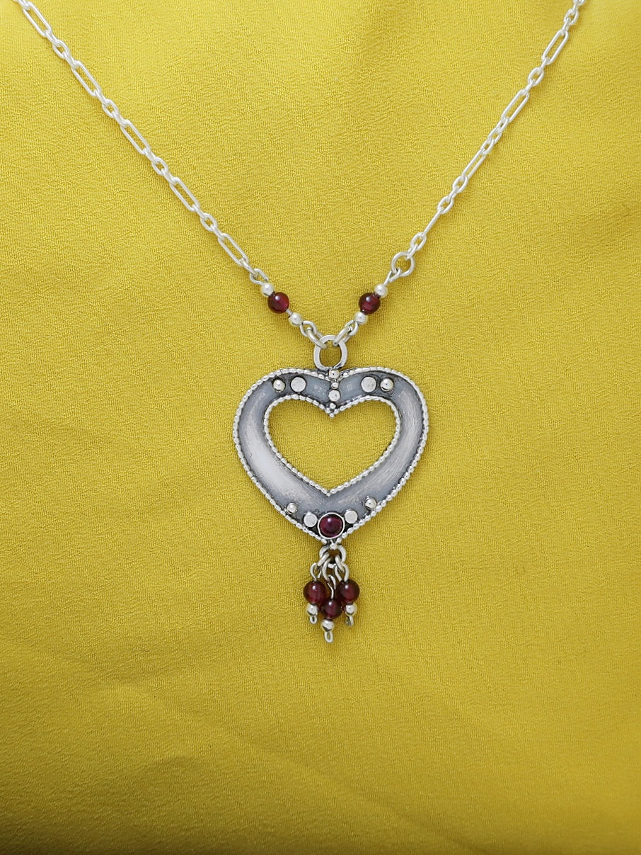 B164- Heart Necklace with Garnet