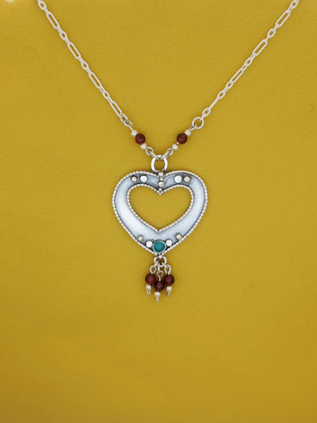 B164- Heart Necklace with Garnet