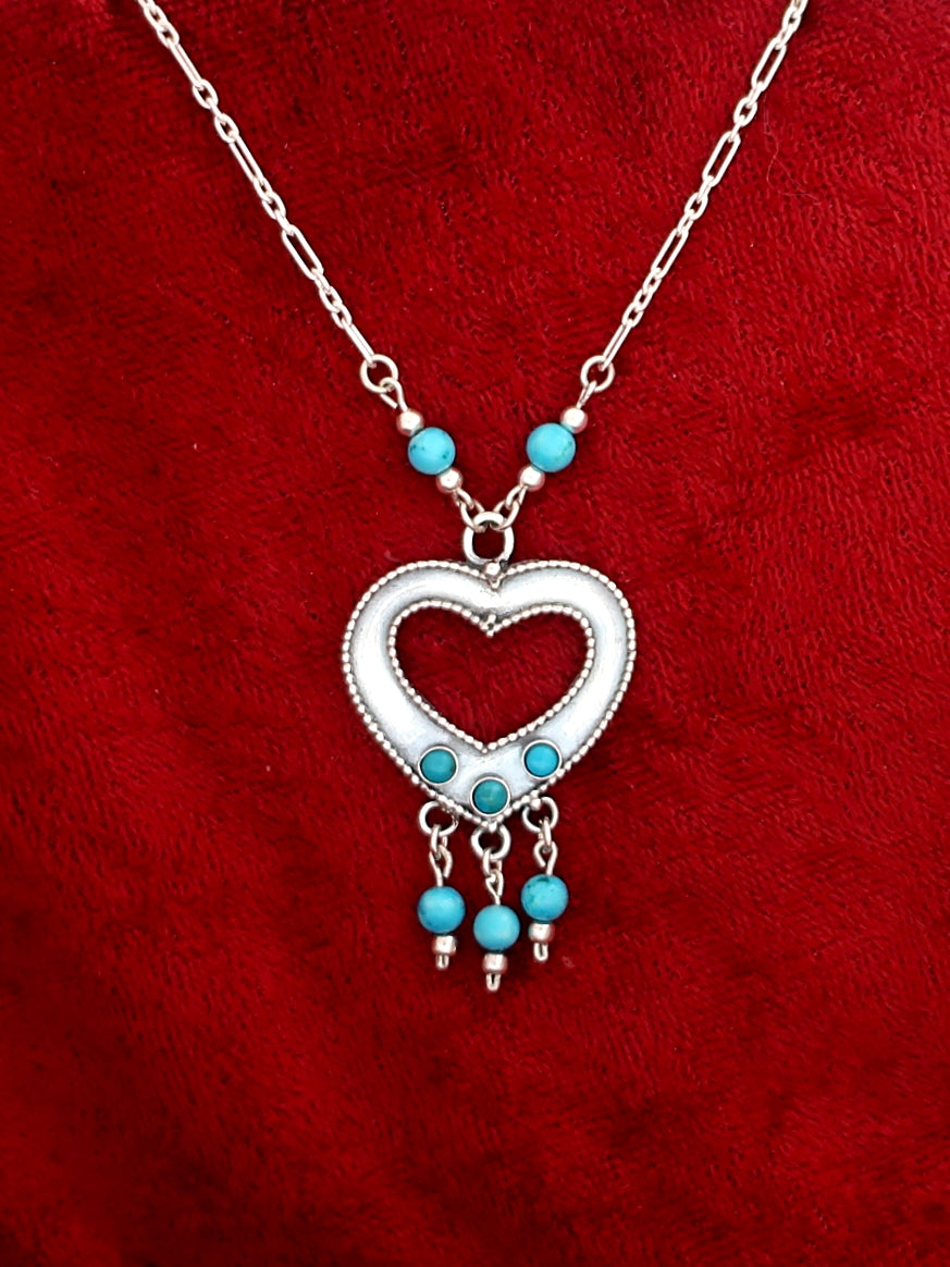 B165- Heart Necklace with Turquoise