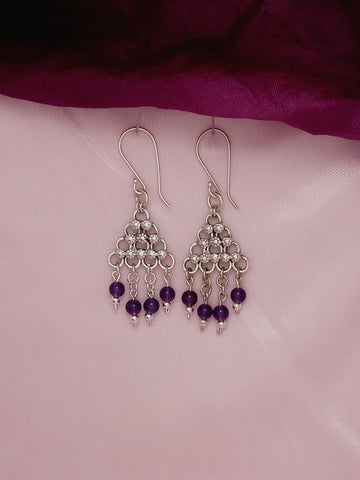 E98- Triangle Silver Earrings with Amethyst