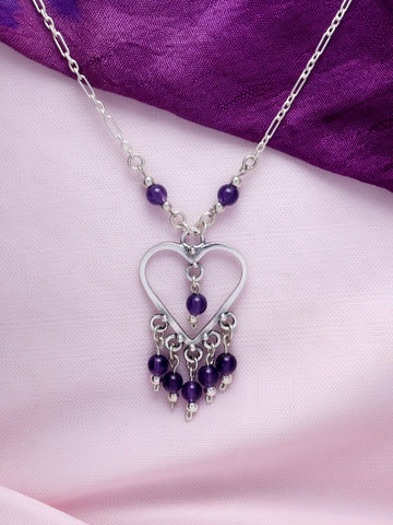 B167- Heart Pendant with Amethyst Beads