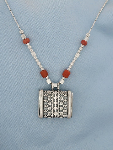 C15- Square Box Pendant with Opening Cap and Coral Beads - Zehava Jewelry