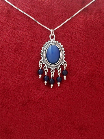 B183- Oval Shaped Pendant with Blue Agate