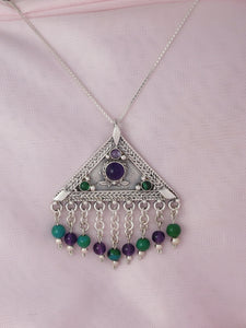 B186-  Triangle Necklace with Amethyst & Turquoise