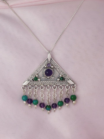 B186-  Triangle Necklace with Amethyst & Turquoise